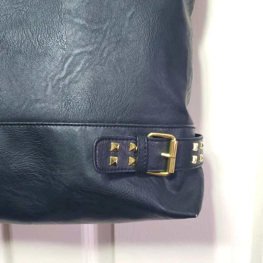 Christian Siriano RockerTote Shoulder Bag - Faux Leather & Gold Studs Accents - Picture 2 of 15